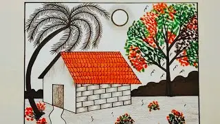 प्राकृतिक हाउस डिजाइन | prakratik drishya | scenery drawing | acchi acchi drawing banaye 