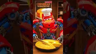 McQueen Robot Transformers ASMR eating Corn Bread #shorts #asmr