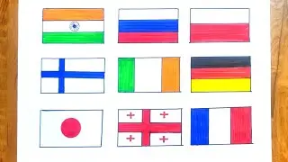9 Countries National flags drawing | Countries flags drawing | Indian flag drawing |