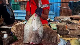10$ 25&pound; TREVALLY FISH 🔥  CUTTING 🔪 AMAZING  FISH CUTTING SKILLS