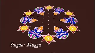 Thai poosam special kolam 11X6 dots | தைப்பூசம் கோலம் | Thai madham kolam | Diya rangoli with dots
