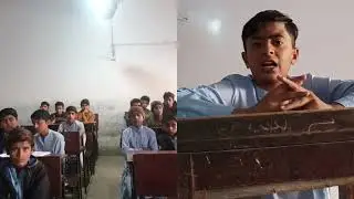 A seventh-grade student, Furqan Jamali, studying at Bakhar Jamali School, delivering a presentation.