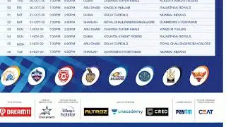 IPL 2020 SCHEDULE| IPL 2020 TIMETABLE