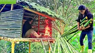 Building a Primitive Bamboo Cabin in the Wilderness