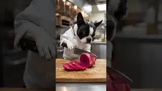 French Bulldog Chef Slices Dragon Fruit 🐶🔪 | Shorts