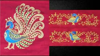 Tanjore Style Fabric Painting #70 l Simple and Elegant Tanjore peacock on blouse for beginners