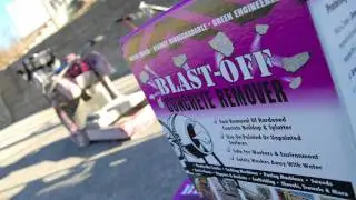 Blast Off Concrete Remover on Red Concrete Masonry Tub Saw