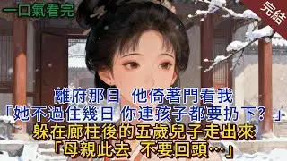 離府那日，他倚著門看我「她不過住幾日，你連孩子都要扔下？」躲在廊柱後的五歲兒子走出來「母親此去，不要回頭…」