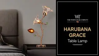 Harubana Grace Rose Gold, Clear Amber Textured Glass Table Lamp | White Teak by Asian Paints