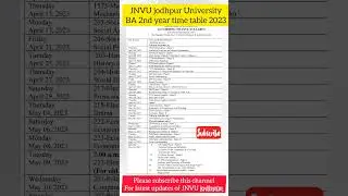 JNVU BA 2nd year Exam TIME TABLE 2023, BA 2nd YEAR TIME TABLE 2023 #jnvu