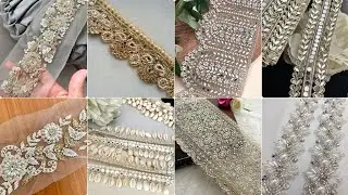 Luxury Hand Embroidered Florall Border Lace Vintage Look Glass Bead Appliqu&eacute; Trim For Bridal Dress