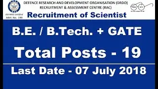 DRDO Recruitment 2018 : Apply Online 19 Job Vacancies