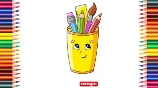 How to Draw Pen Holder For Kids|Easy Drawing and Colouring For Kids 