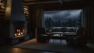 Snowfall Outside a Cozy Forest Cabin | Warm Firelight, Distant Wind & Deep Winter Calm
