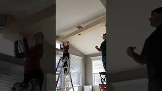 Easy DIY faux beam! #DIY #fauxbeams #beam ##vaultedceiling #homeimprovement