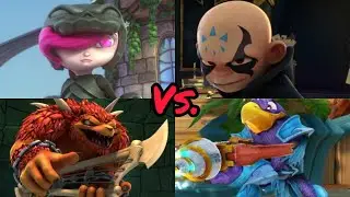 Roller brawl and wolfgang vs. Cross crow and kaos skylanders trap team