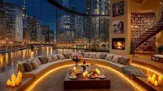 Chicago River on Winter Night 🌃 Cozy Luxury Apartment with Relaxing Jazz Music & Crackling Fireplace