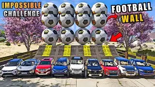 Indian SUV Cars HIGHEST Football Wall Crossing Challenge | Gta 5 Gameplay