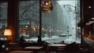 🔴 Soft Winter Jazz Music & Snowfall for Studying ⛄ Outdoor Coffee Shop Ambience with Warm Jazz Music