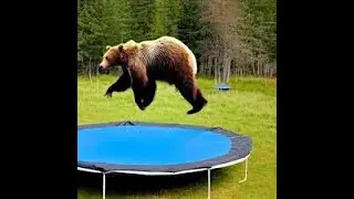 Bear Has The Time Of His Life On A Trampoline🐻😂 | #ai #funny #fyp #animals #bear #shorts