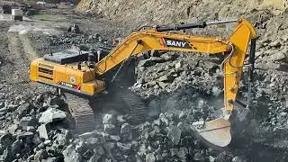 andesite stone mining hydraulic excavator loading dump truck#constructionequipment #automobile