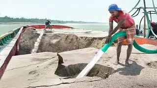 Genius Way They Unload Massive Sand Barge With Water
