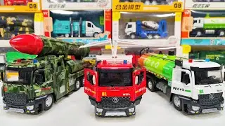 Diecast Trucks Of Military Truck, Wing Box Truck, Sprinkler Tank Truck