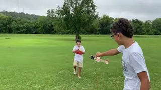 Nick and balsa wood airplane with rocket engine