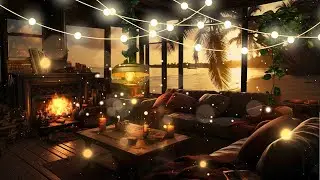 Cozy Beach Ambience with Ocean Waves and Fire Crackling | Relaxing ASMR Sounds