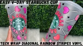 Teck Wrap Diagonal Rainbow Stripe Vinyl | Easy Cricut DIY | How To Add Vinyl To A Starbucks Cold Cup