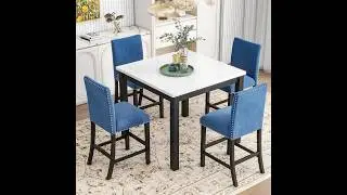 5 Pieces Counter Height Dining Table Set W/Faux Marble Tabletop #home #homedecor #design #decoration