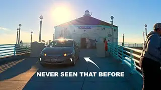 A car on the pier.. never seen that before! Walking Manhattan Beach pier 