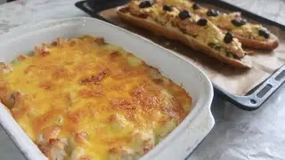 Gratin Pomme de terre et blanc de poulet et pain farci à la viande hâchée