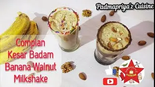 Banana Complan Kesar Badam Walnut Milkshake - Super Healthy Kids Breakfast Recipe - Almonds Saffron