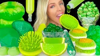 ASMR MUKBANG, Green Desserts, Edible Hairbrush, Pineapple Jelly, Edible Diamonds, Syringe Drink 먹방
