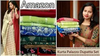 Amazon Kurta Palazzo & Dupatta Set Haul | Amazon Embroidery Kurti  Set Haul & Review | Ranjana R