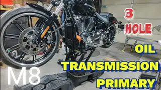 Замена масла через три отверстия на мотоцикле Harley Davidson Breakout 114 M8 2020 года.