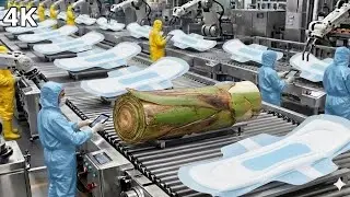 Inside The Largest Modern Banana Stem Factory & Sanitary Pad Production Process (Full Process)