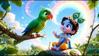 Baby Krishna & Talking Parrot 🦜 | Cute Magical Kids Story | Krishna Cartoon