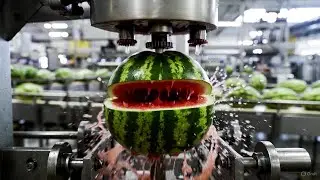 Inside a Massive Modern Watermelon Factory Melons to Sweet Red Juice (Whole process)
