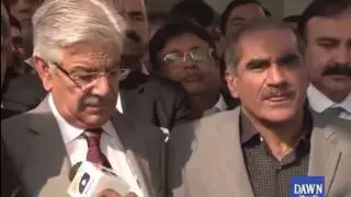 PML-N leaders media talks outside SC