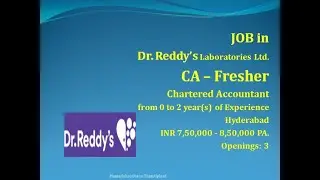 CA Jobs in Hyderabad | Dr. Reddy's Laboratories Ltd. | Chartered Accountant | Freshers |ThatsUpload|