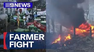 European parliament under siege as farmers protest | 9 News Australia