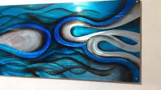 Blue, silver aluminium contemporary metal wall art.
