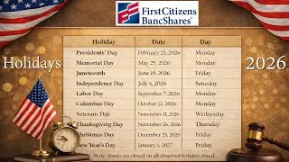 First Citizens BancShares Bank Holiday List 2026 | Full 2026 Bank Holidays USA