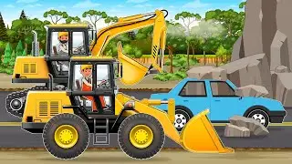 Rockslide - Excavator, Wheel Loader Rescue of Vehicle Trapped in Rubble | Construction Vehicles