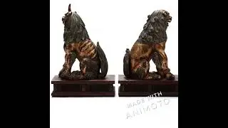 A Pair of Japanese Carved Gilt Wood Komainu and Shishi Guard