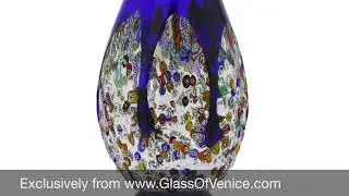 Murano Millefiori Art Glass Bottle Vase Blue