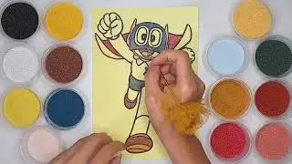 Sand Coloring the Picture of Perman in Action Step by Step Tutorial