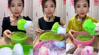 YY EATING ICE CHUNKS DIPPED IN MATCHA POWDER